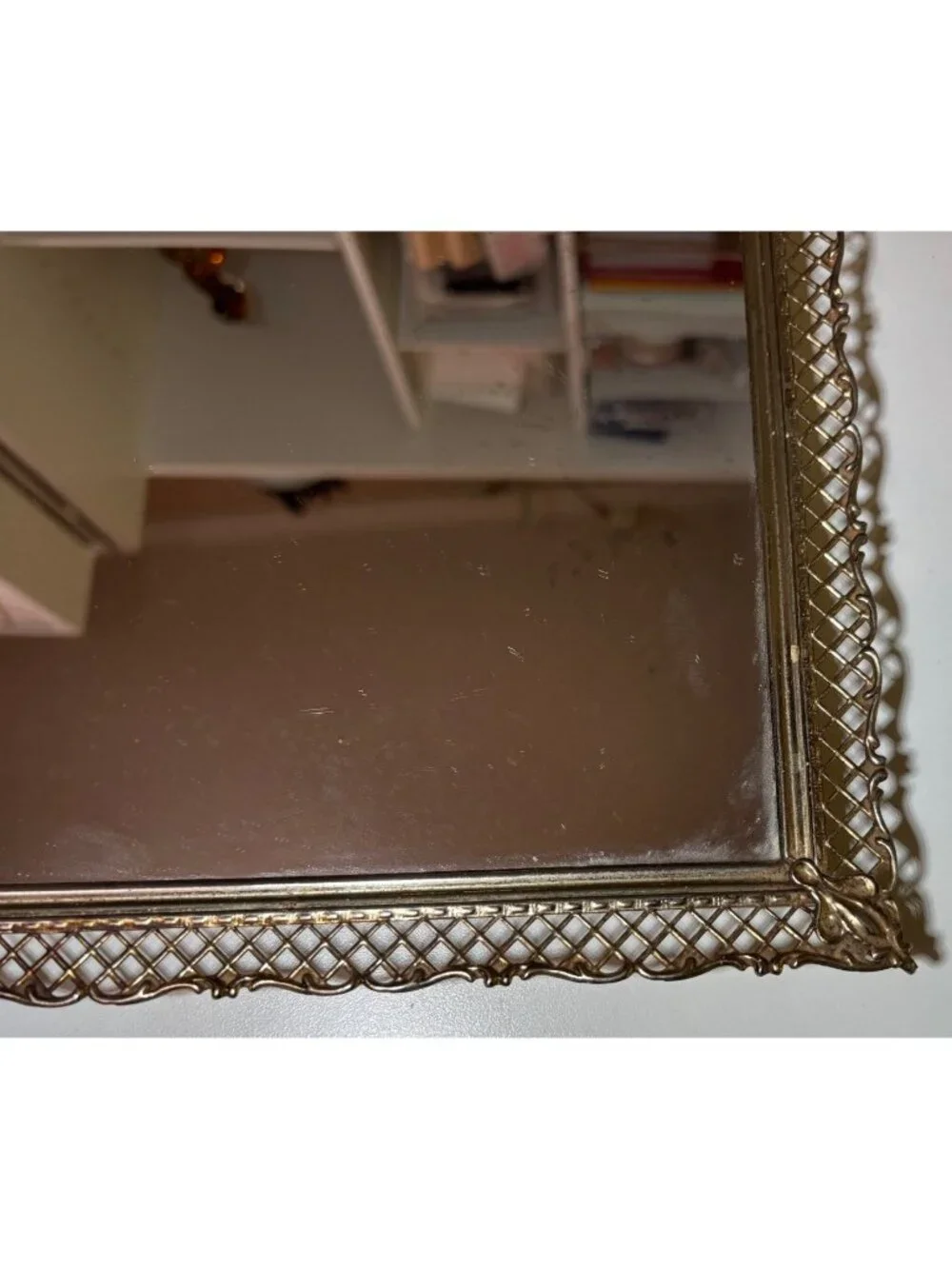 Vintage Gold Filigree Vanity Tray Mirror Rectangular 14
